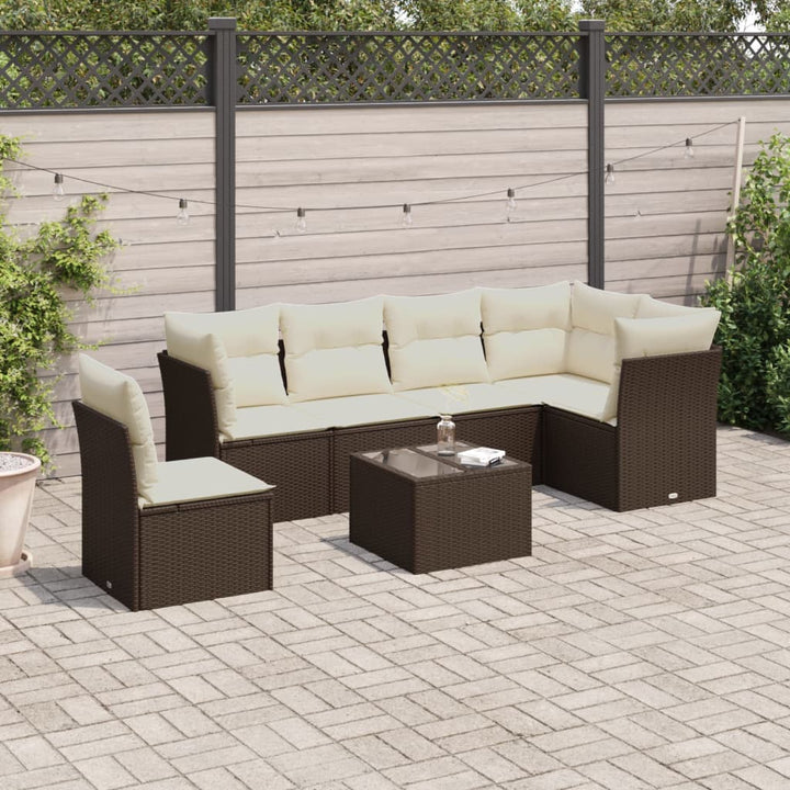 sofasæt til haven 7 dele med hynder polyrattan brun