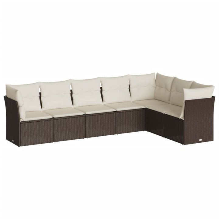 sofasæt til haven 7 dele med hynder polyrattan brun