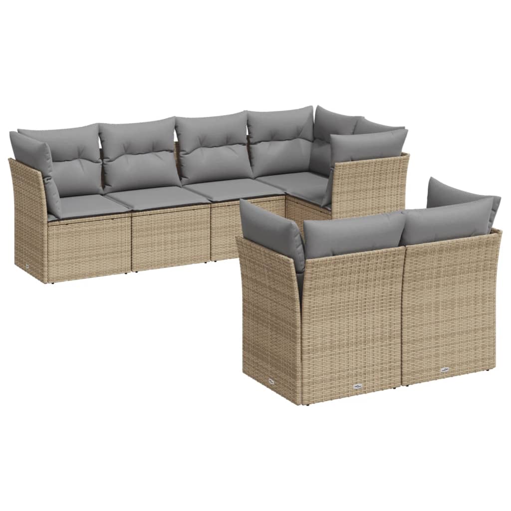 sofasæt til haven 7 dele med hynder polyrattan beige