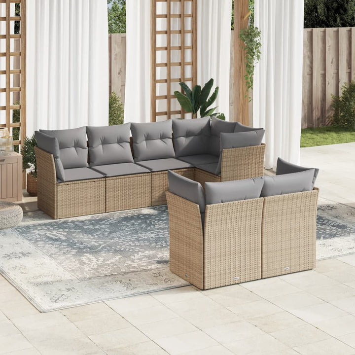 sofasæt til haven 7 dele med hynder polyrattan beige