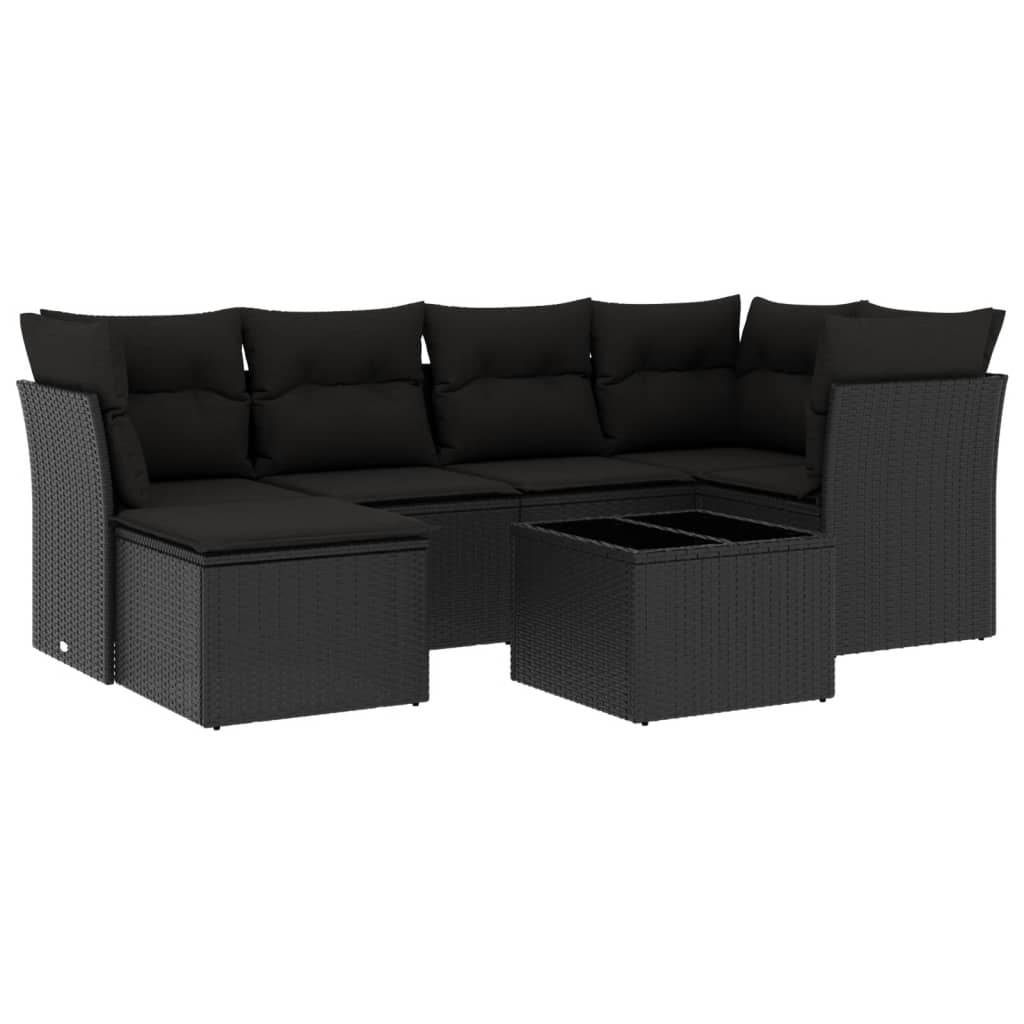 sofasæt til haven 7 dele med hynder polyrattan sort