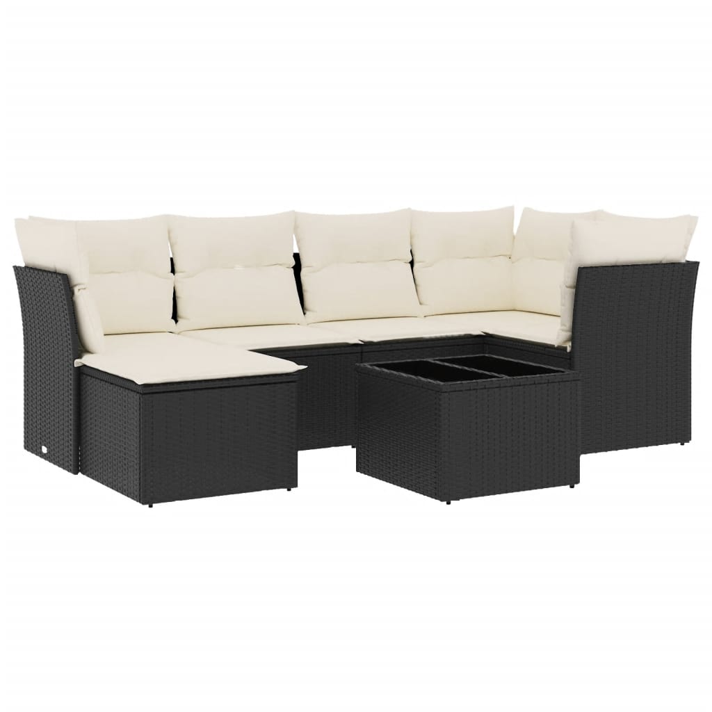 sofasæt til haven 7 dele med hynder polyrattan sort