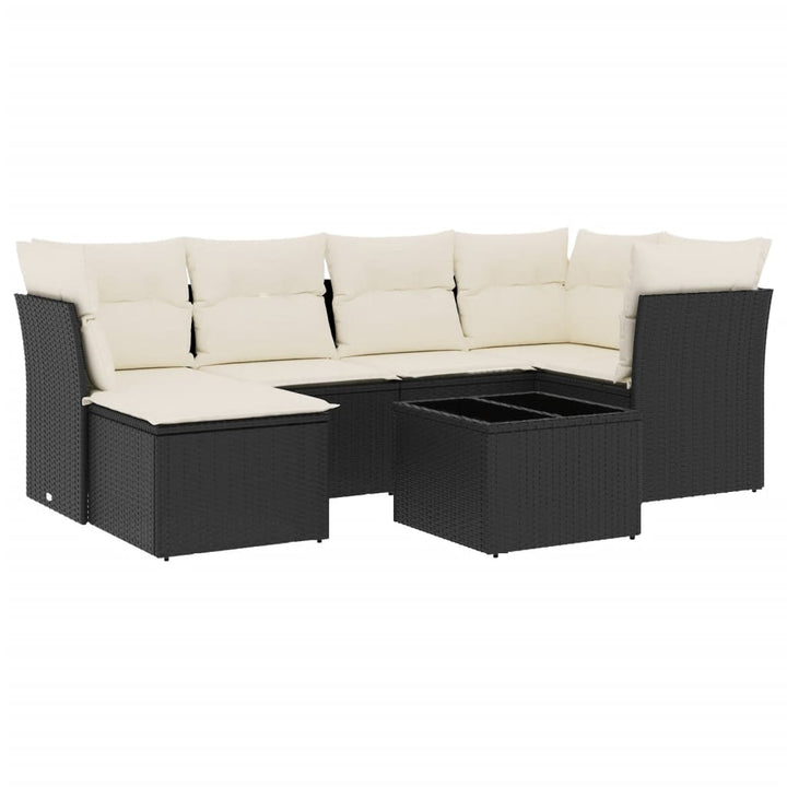 sofasæt til haven 7 dele med hynder polyrattan sort