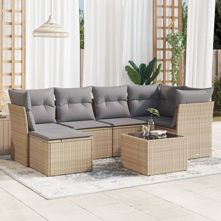 sofasæt til haven 7 dele med hynder polyrattan beige