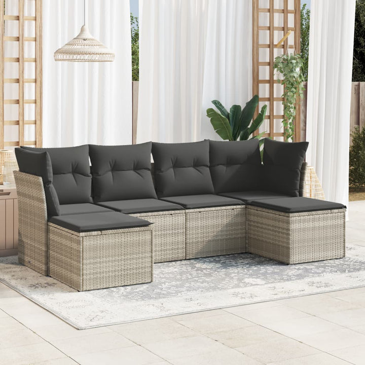 sofasæt til haven 6 dele med hynder polyrattan lysegrå