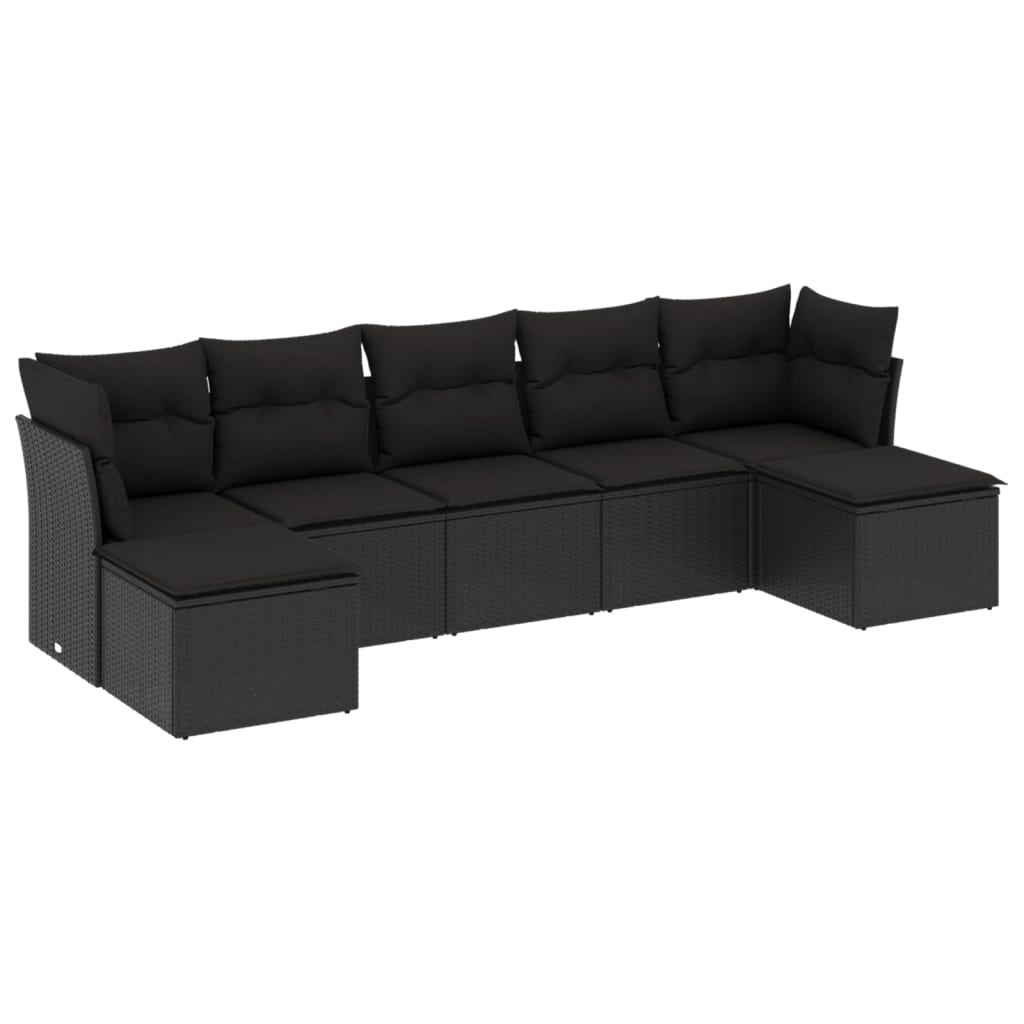 sofasæt til haven 7 dele med hynder polyrattan sort