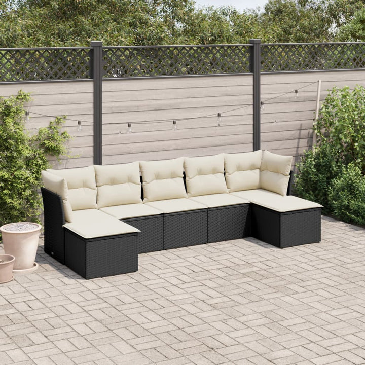 sofasæt til haven 7 dele med hynder polyrattan sort