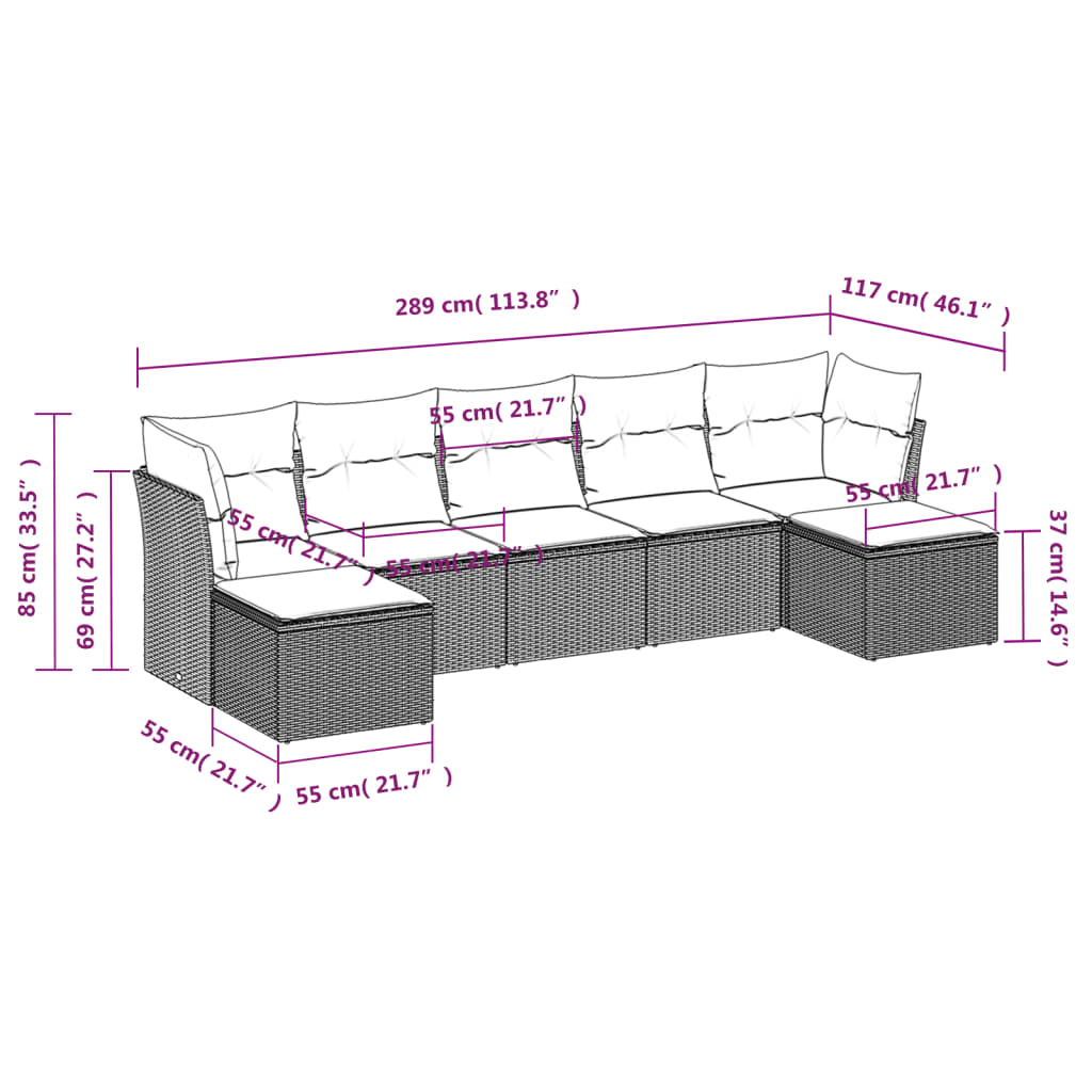 sofasæt til haven 7 dele med hynder polyrattan beige
