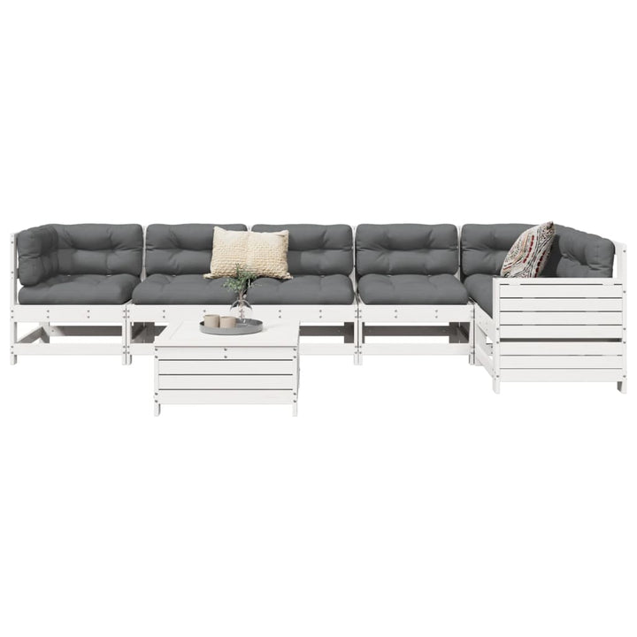 sofasæt til haven 7 dele massivt fyrretræ hvid