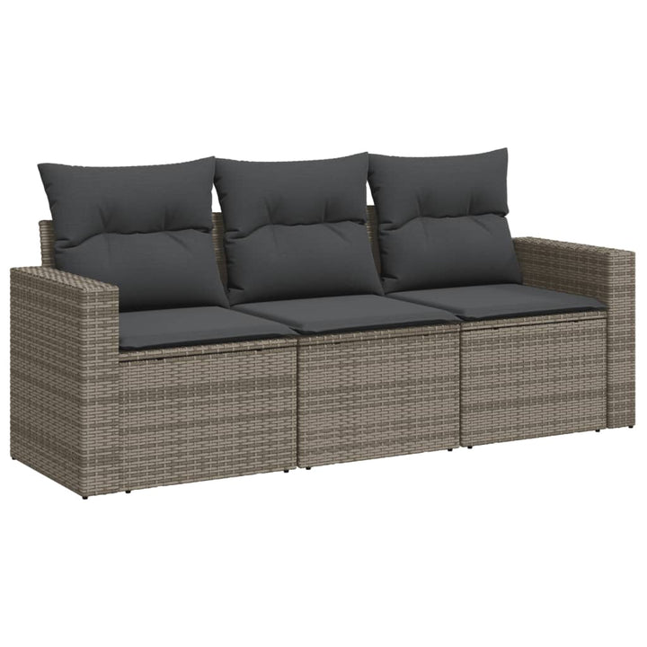 havesofasæt 3 dele med hynder polyrattan grå