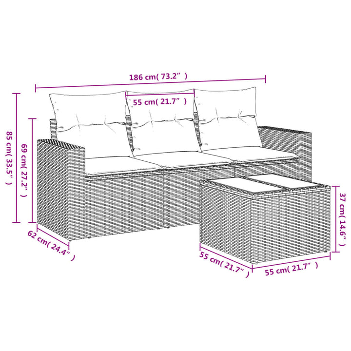 sofasæt til haven 4 dele med hynder polyrattan sort