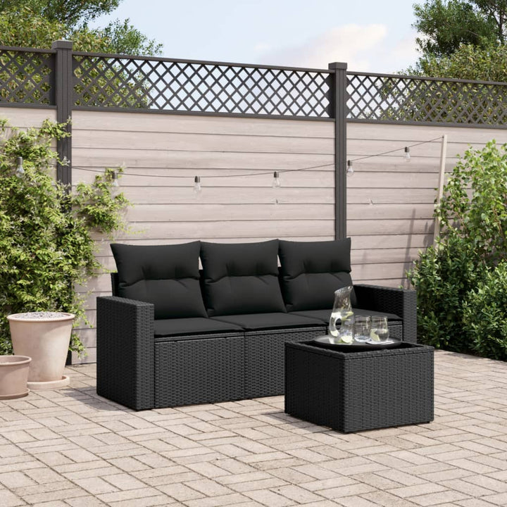 sofasæt til haven 4 dele med hynder polyrattan sort