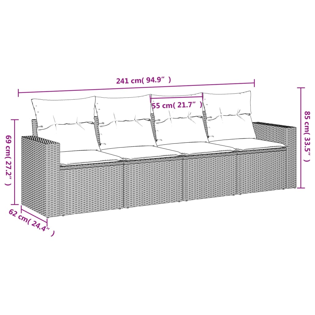 sofasæt til haven 4 dele med hynder polyrattan lysegrå