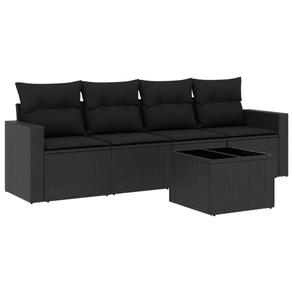 sofasæt til haven 5 dele med hynder polyrattan sort