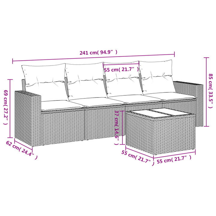sofasæt til haven 5 dele med hynder polyrattan sort
