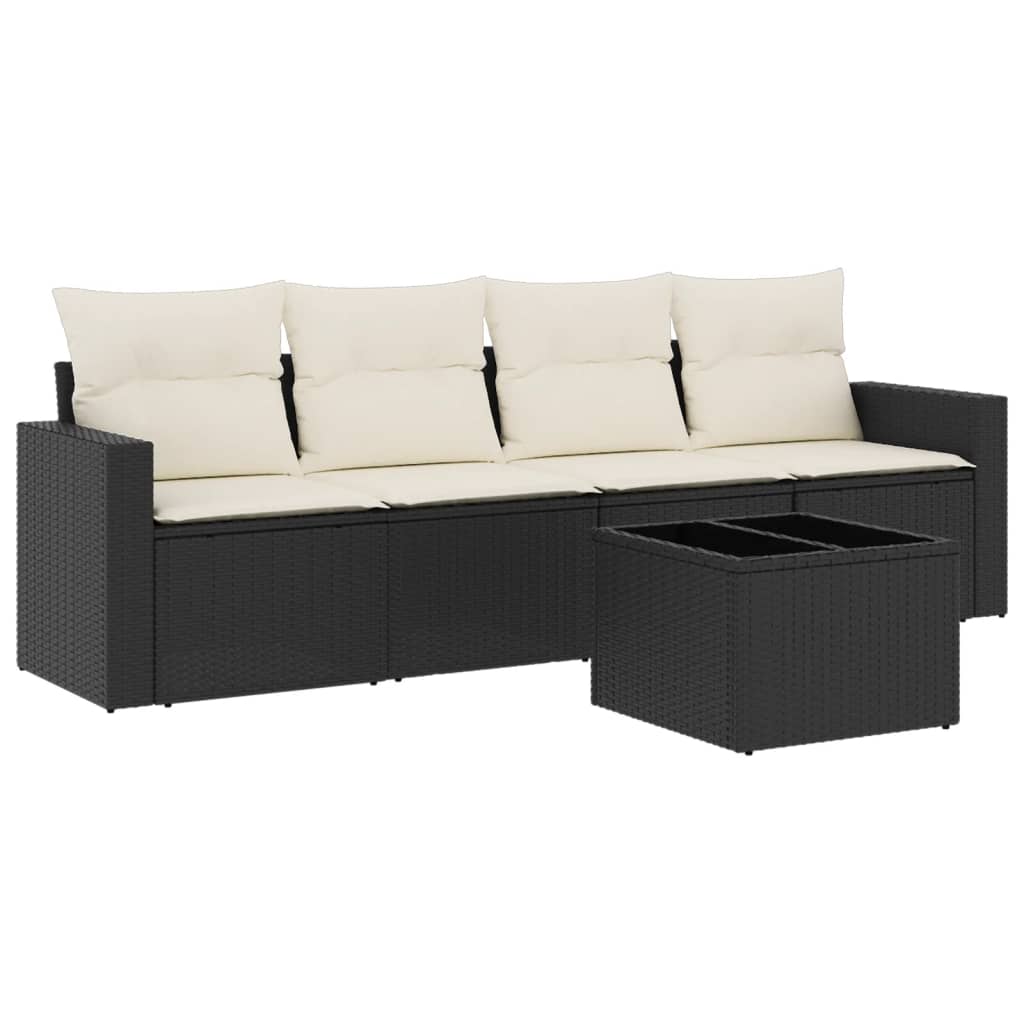 sofasæt til haven 5 dele med hynder polyrattan sort