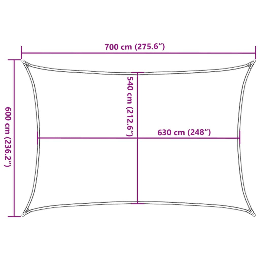 solsejl 6x7 m 160 g/m² HDPE rektangulær lysegrå