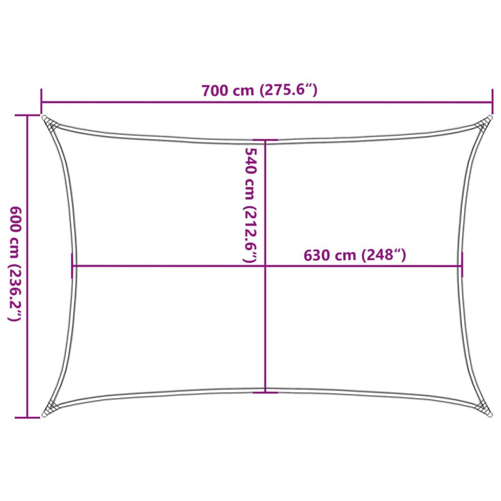 solsejl 6x7 m 160 g/m² HDPE rektangulær lysegrå