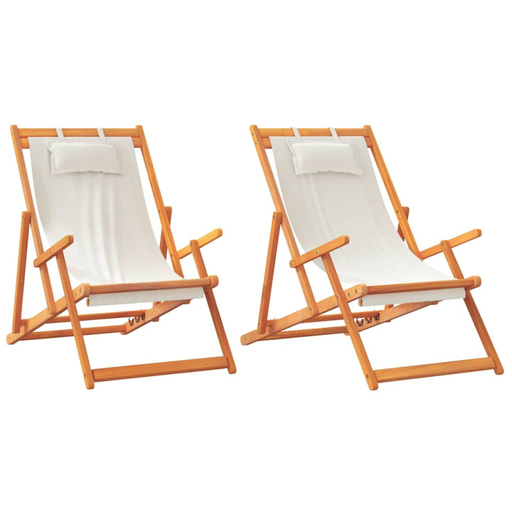 strandstole 2 stk. foldbare stof cremefarvet