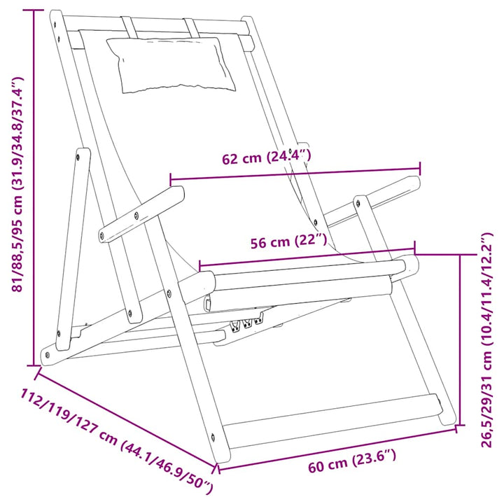 strandstole 2 stk. foldbare stof cremefarvet