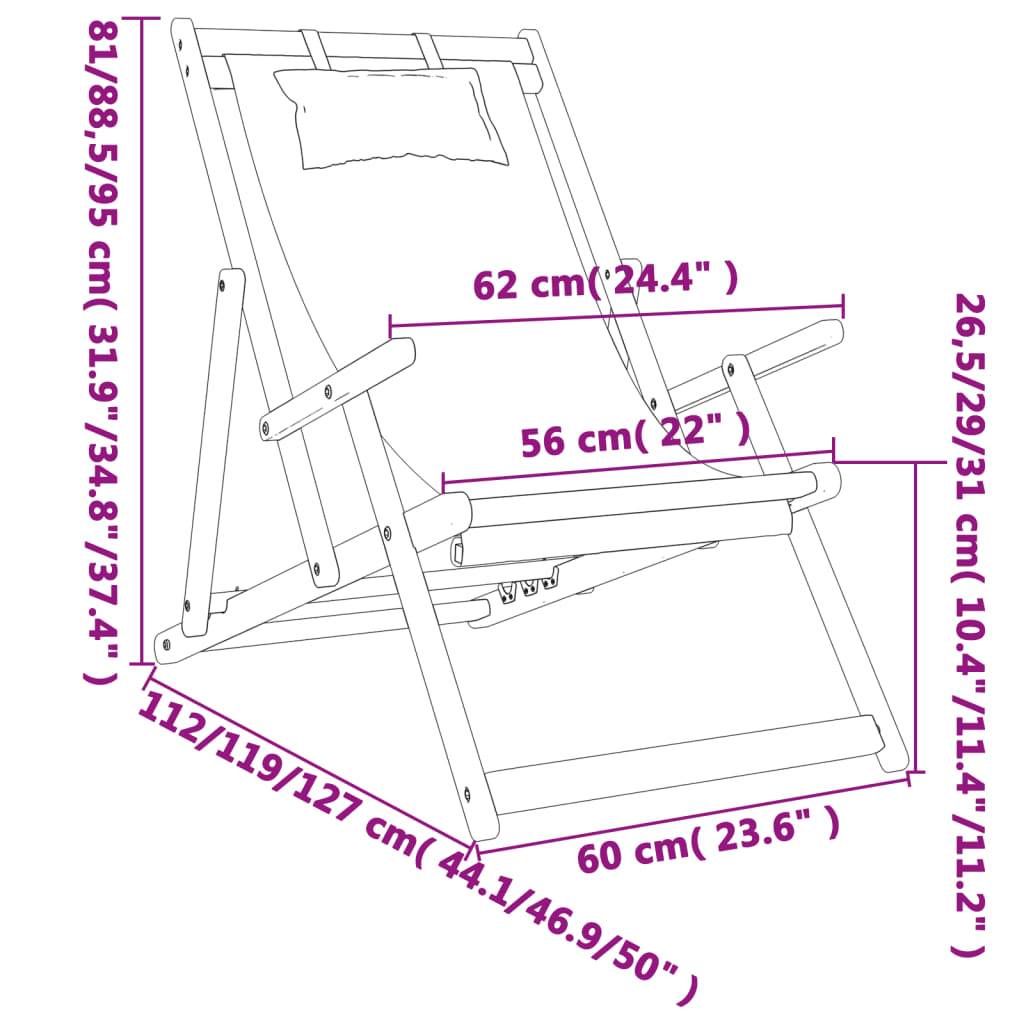 foldbare strandstole 2 stk. stof sort