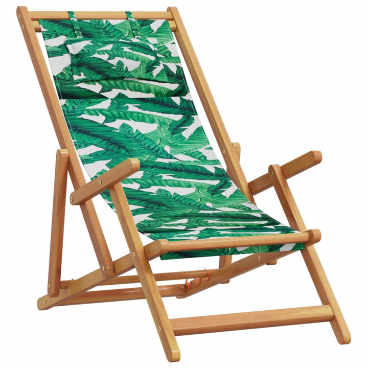 strandstole 2 stk. foldbar stof og massivt træ bladmønster