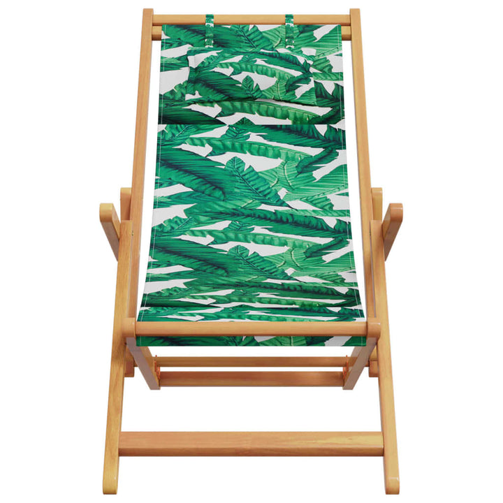 strandstole 2 stk. foldbar stof og massivt træ bladmønster