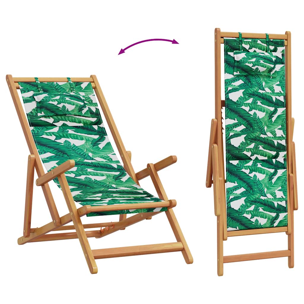 strandstole 2 stk. foldbar stof og massivt træ bladmønster