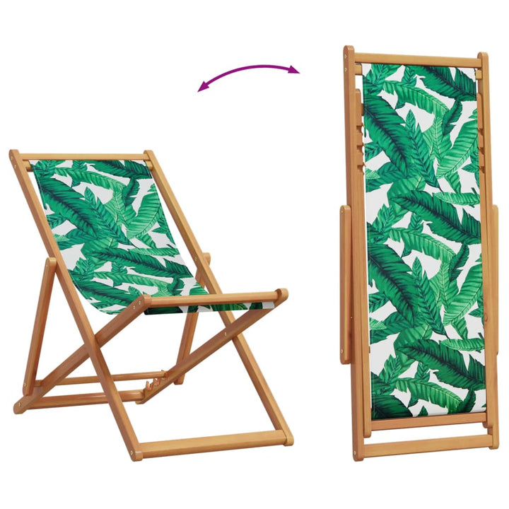 strandstole 2 stk. foldbar stof og massivt træ bladmønster