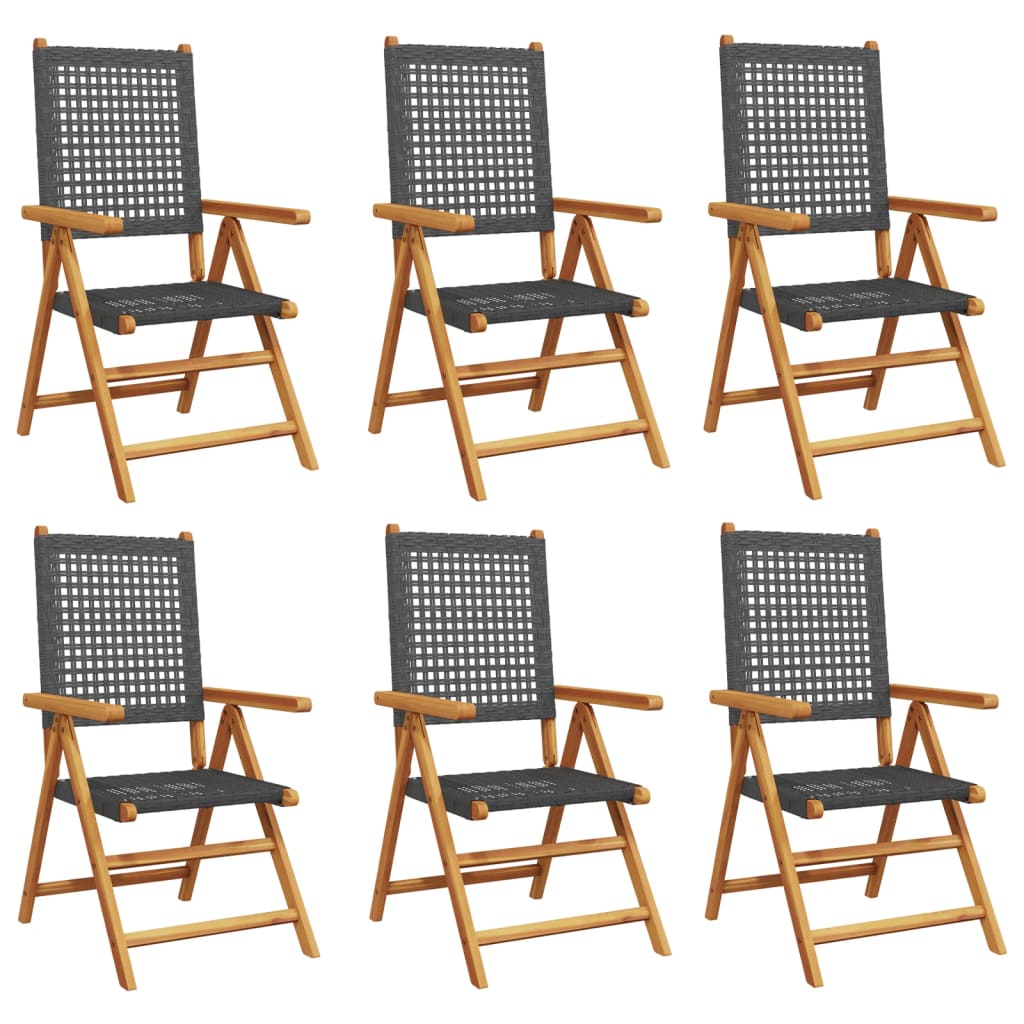 havestole 6 stk. med lænefunktion polyrattan sort