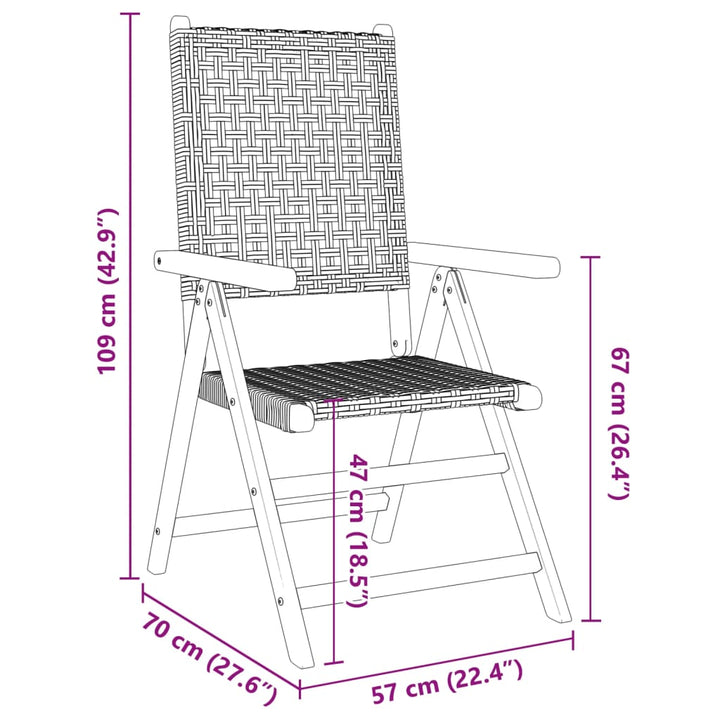 havestole 6 stk. med lænefunktion polyrattan sort
