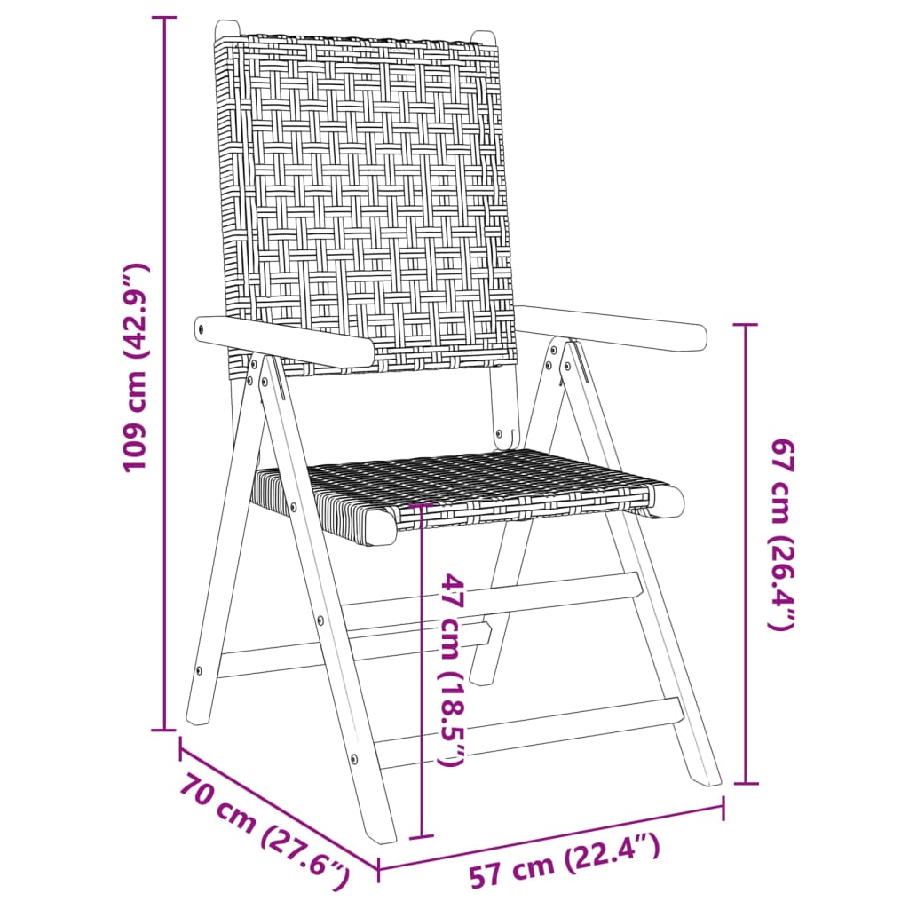 havestole 8 stk. med lænefunktion polyrattan sort