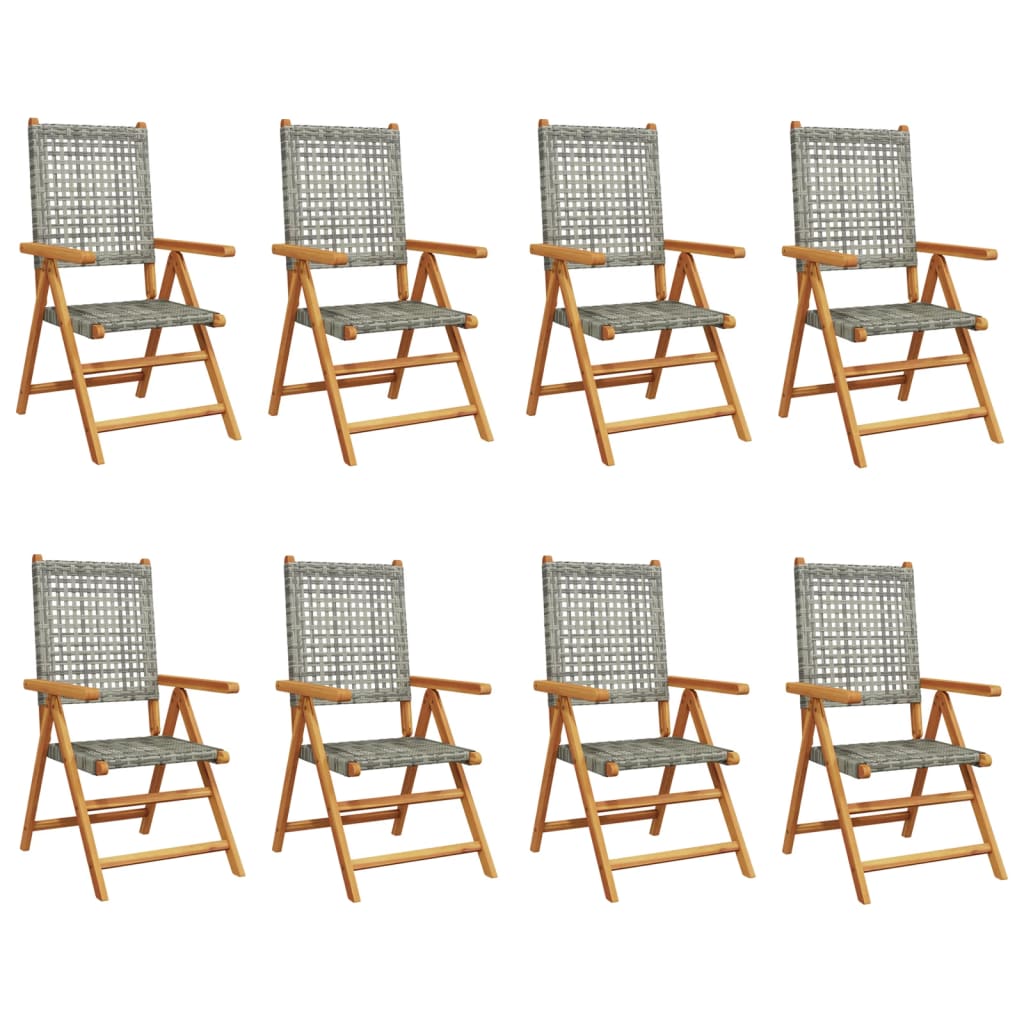 havestole 8 stk. med lænefunktion polyrattan grå