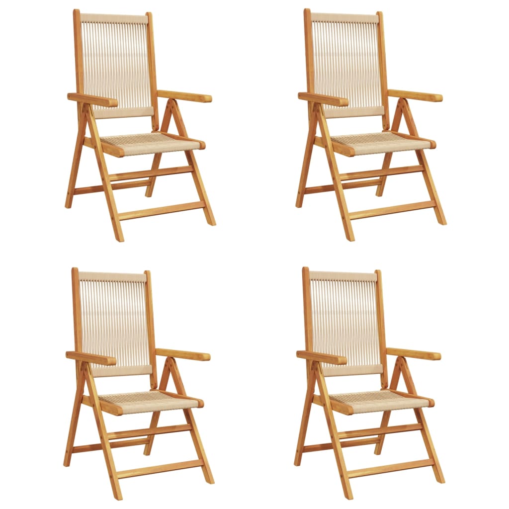 havestole 4 stk. med lænefunktion massivt akacietræ beige