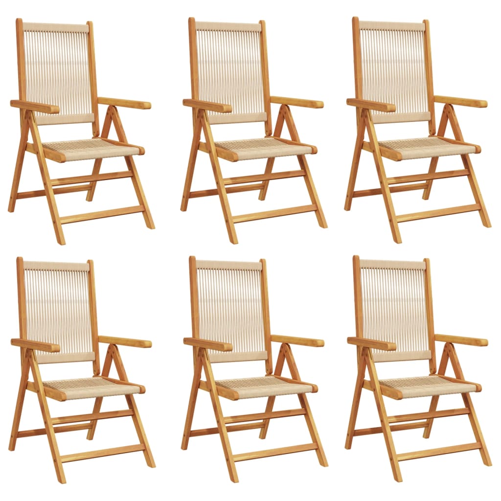 havestole 6 stk. med lænefunktion massivt akacietræ beige