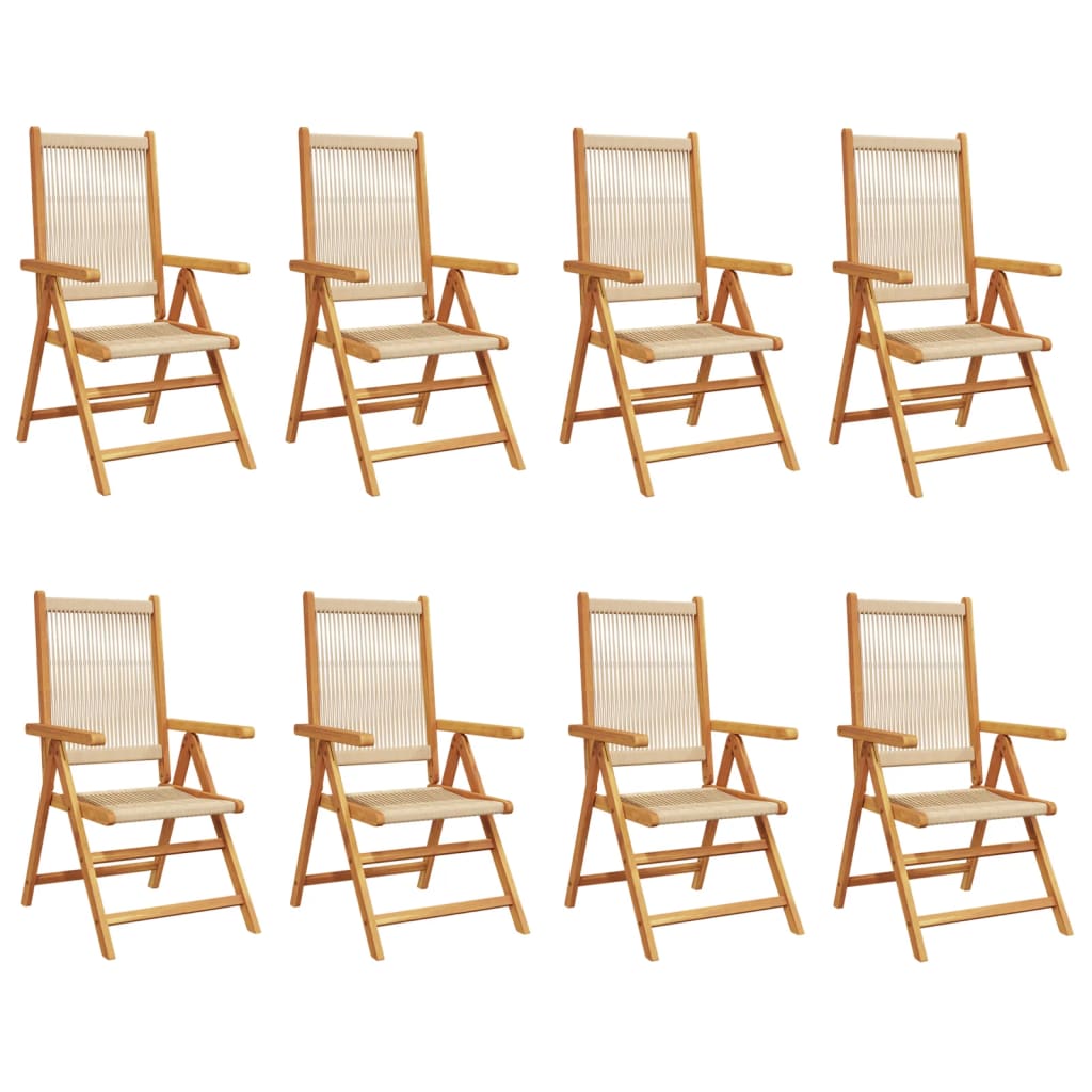 havestole 8 stk. med lænefunktion massivt akacietræ beige