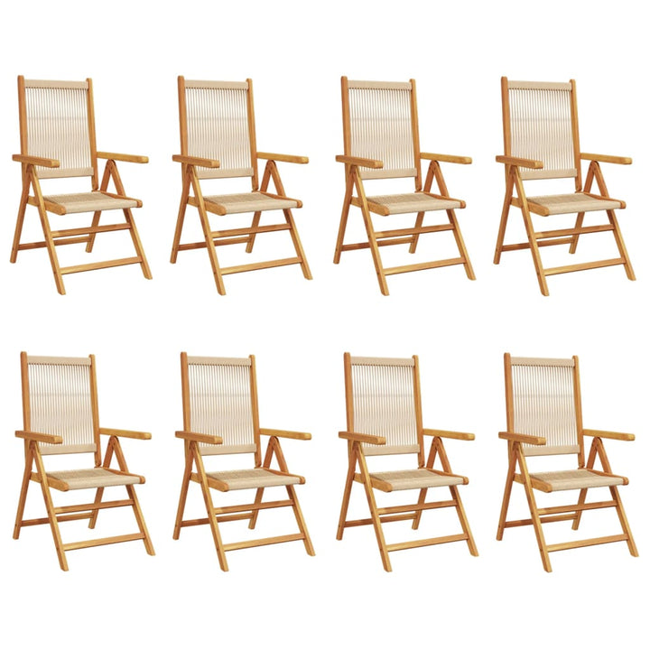 havestole 8 stk. med lænefunktion massivt akacietræ beige