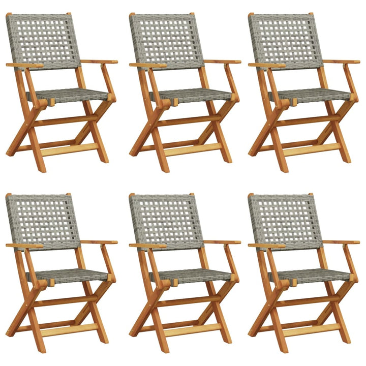 havestole 6 stk. foldbar polyrattan og massivt træ grå