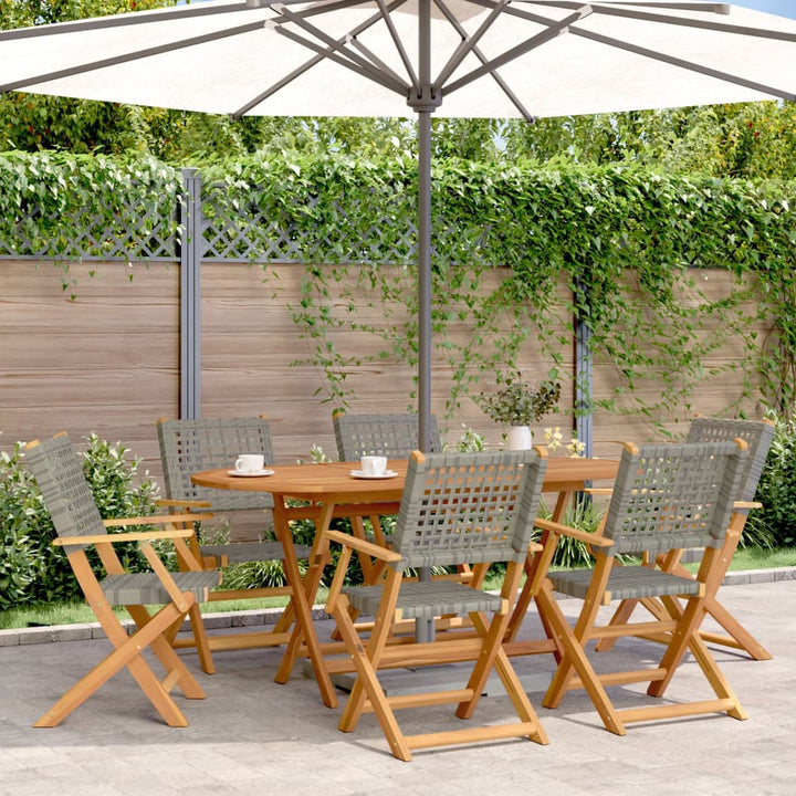 havestole 6 stk. foldbar polyrattan og massivt træ grå