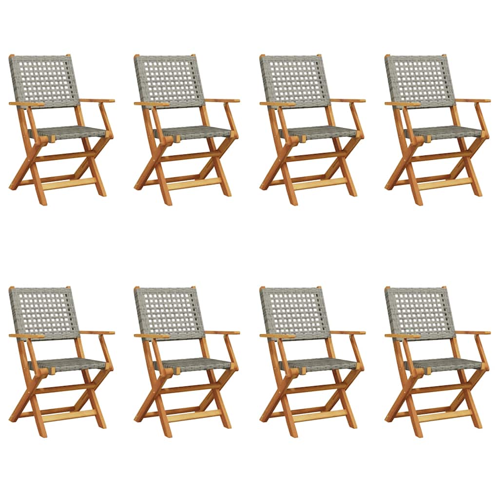 havestole 8 stk. foldbar polyrattan og massivt træ grå