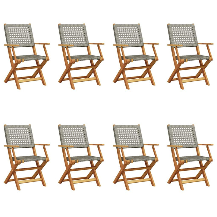 havestole 8 stk. foldbar polyrattan og massivt træ grå