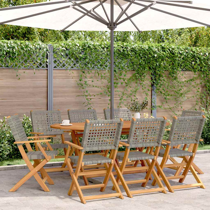 havestole 8 stk. foldbar polyrattan og massivt træ grå