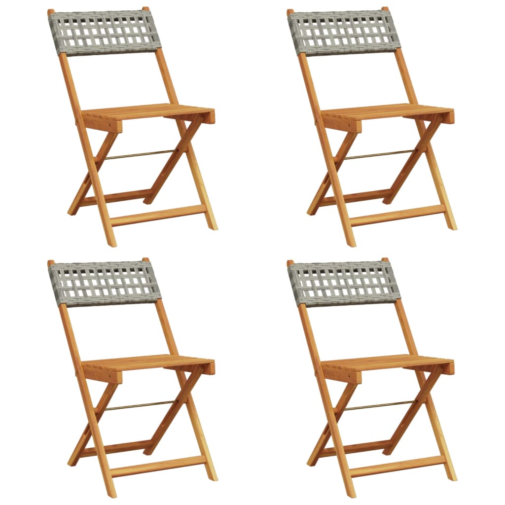 havestole 4 stk. foldbar polyrattan og massivt træ grå