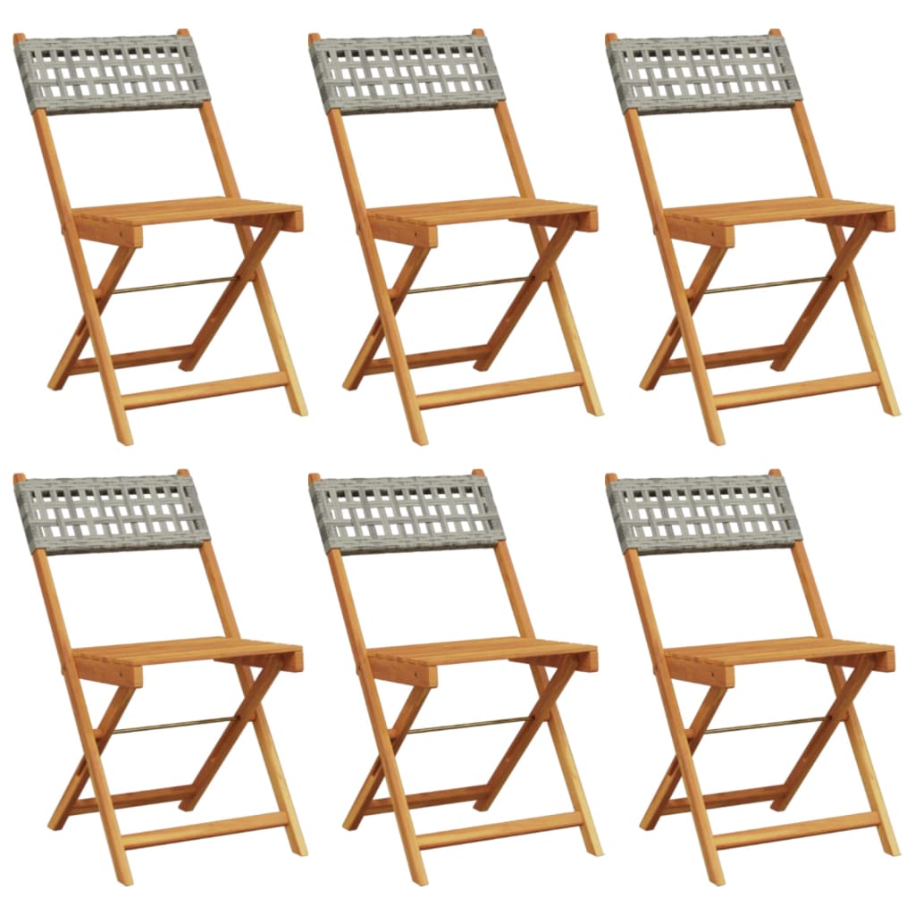 havestole 6 stk. foldbar polyrattan og massivt træ grå