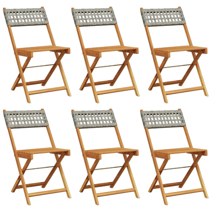 havestole 6 stk. foldbar polyrattan og massivt træ grå