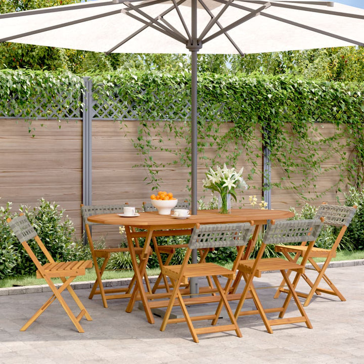 havestole 6 stk. foldbar polyrattan og massivt træ grå