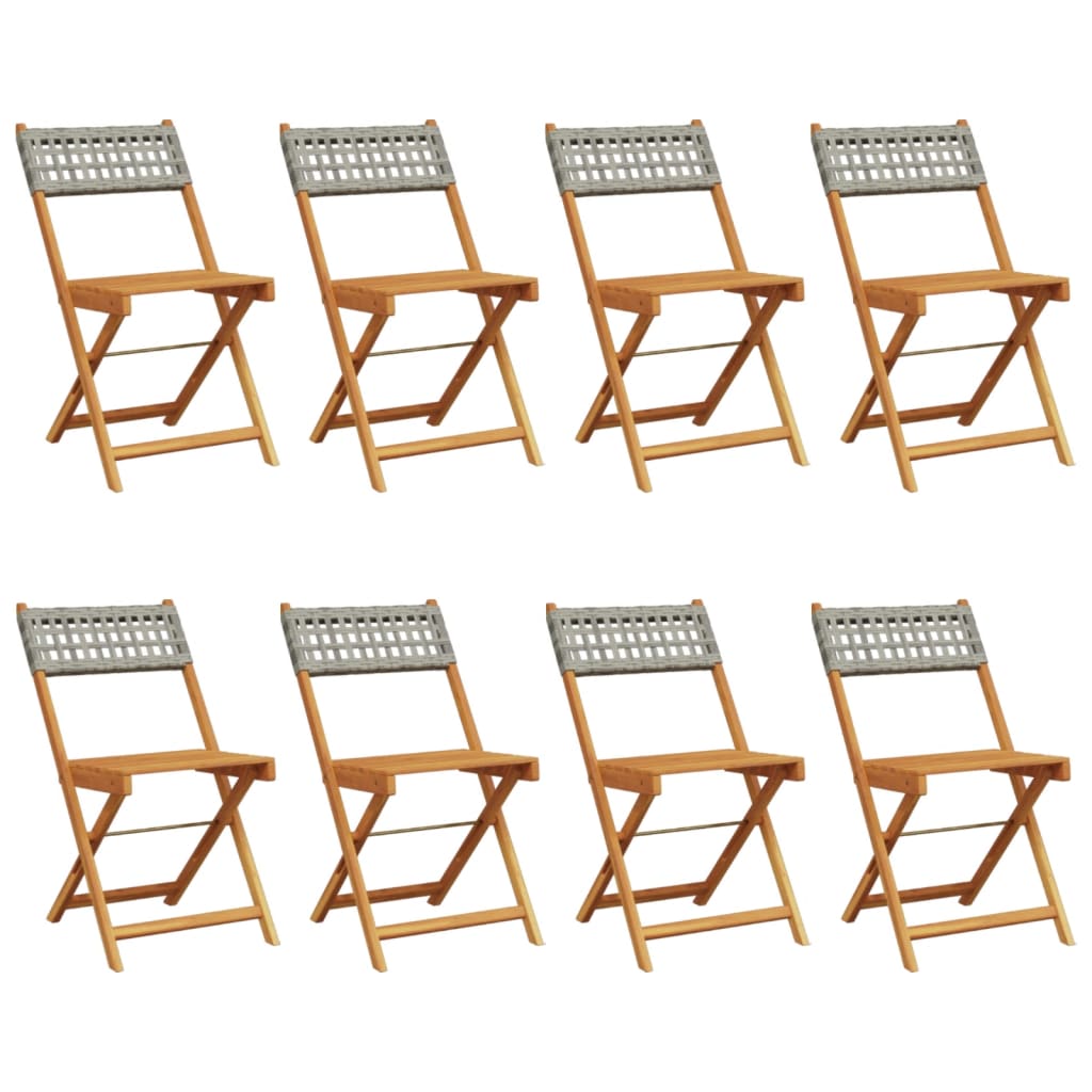 havestole 8 stk. foldbar polyrattan og massivt træ grå
