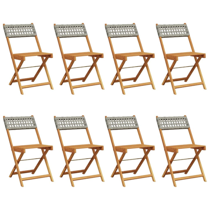havestole 8 stk. foldbar polyrattan og massivt træ grå