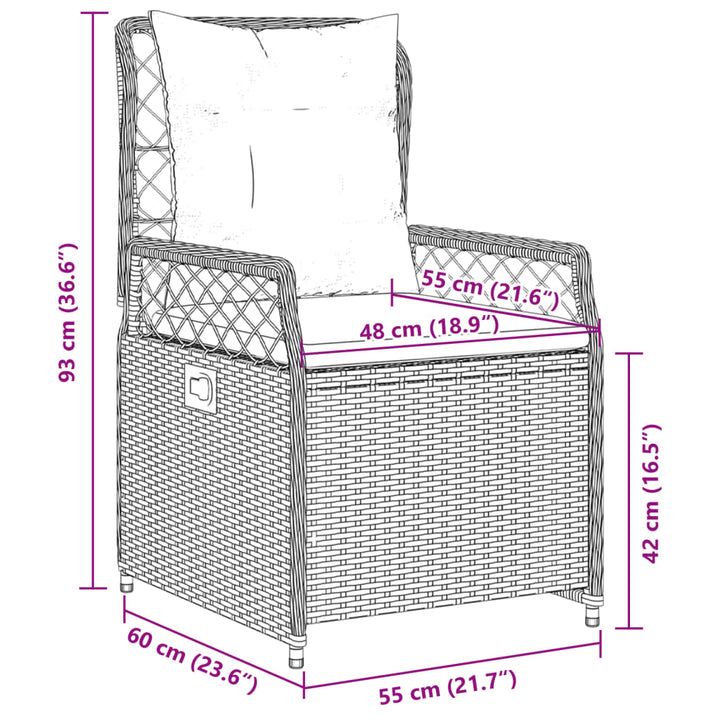havestole 2 stk. med lænefunktion polyrattan beige