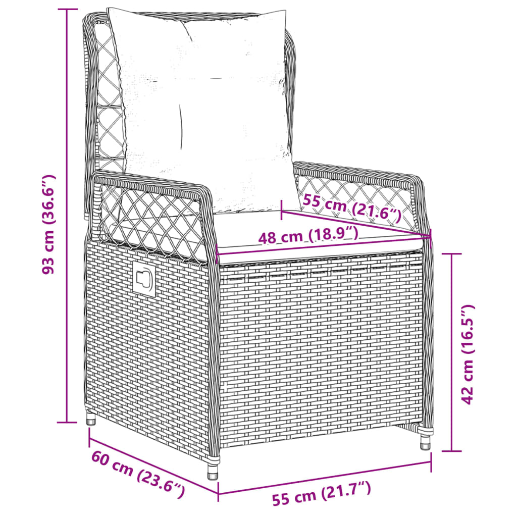 havestole 2 stk. med lænefunktion polyrattan beige